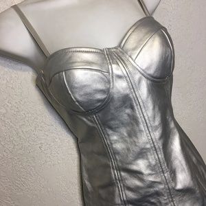 NWT Silver Faux Leather Retro Mod Mini Dress Small
